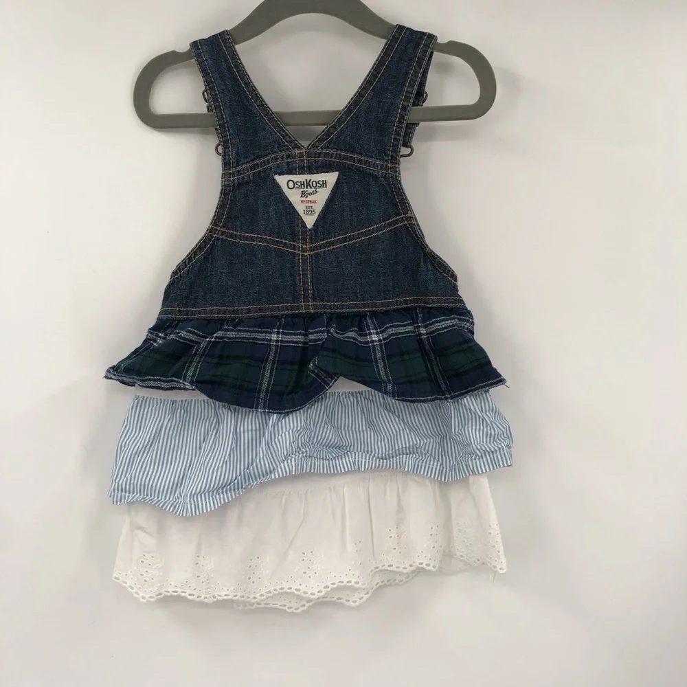 OSHKOSH B'GOSH Overall Dress Skirtall Jumper 24M Ruffle Tiered Eyelet Cotton